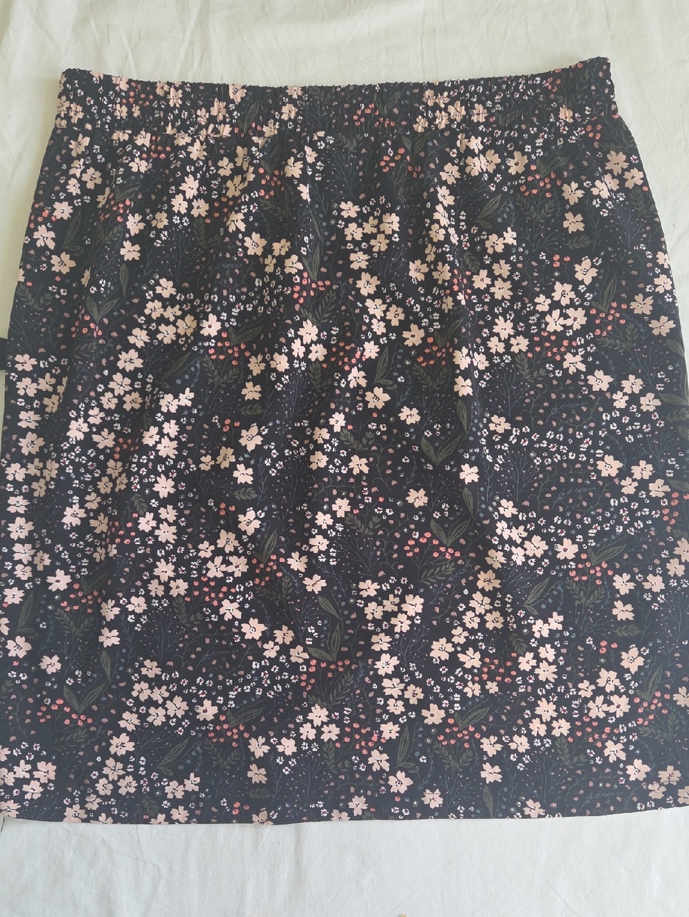Loft Black & Pink Floral Midi Skirt W/ Pockets Elastic Waistband Summer Large - Picture 6 of 6